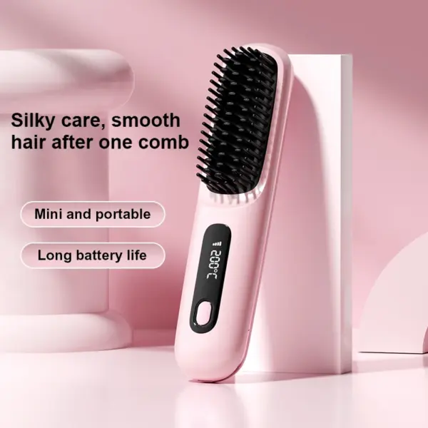 2025 3000mah Electric Cordless Comb Hair Style Brush LCD Portable Rechargeable Mini Hair Straightener Brush with 3 Temp Settings