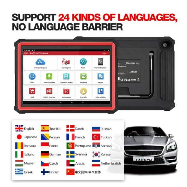 Launch V+ X431 PRO3 10.1inch Tablet Global Version with HD3 Ultimate Heavy Duty Adapter Work on Both 12V 24V Cars and Trucks