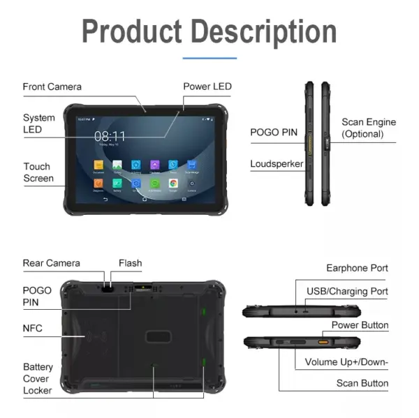 10.1 Inch Ip67 Waterproof Rfid Industrial Tablet Pc Two Camera Fingerprint 10000 Mah Rugged Tablet for Warehouse