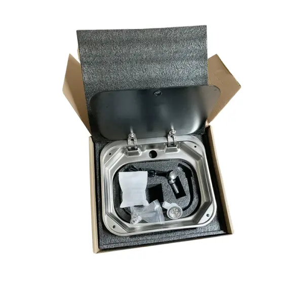 HWHongRV RV Accessories Motorhome RV Campervan Stainless Steel Sink with Glassed Lid and Rv Boat Folding Sink Integrated Tap