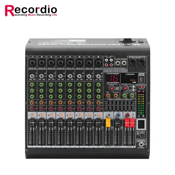 GAX-MC8 8 Channel Blueteeth Mixer 24 Bit DSP Digital Effect Sound Mixing Console Equipment USB 48V DJ Mixing Studio Equipment