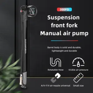 Bicycle Air Shocks Pump With Gauge High Pressure 300PSI Max MTB Bike Shock Pump for Fork & Rear Suspension Portable Hand Pump