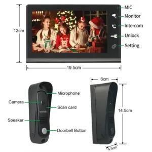 Wired Video Doorbell Intercom System Apartment Intercom Kit with 7 Inch Color Monitor and HD Camera Night Vision for Home