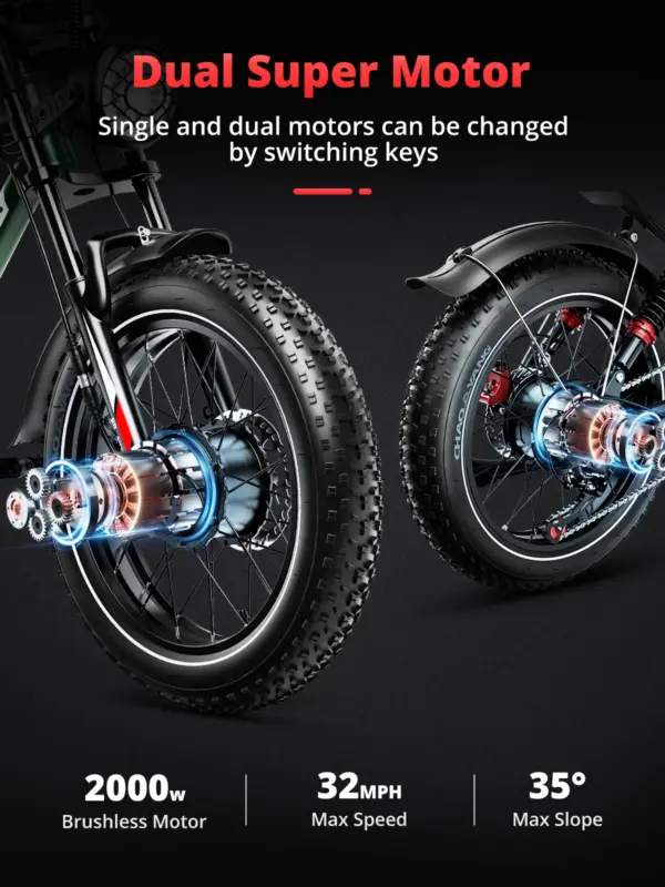 US Warehouse 2000W New High Speed 20inch Hydraulic Brake Adults Electric Bike With 25AH Dual Motor Electric Motorcycle Bicycle