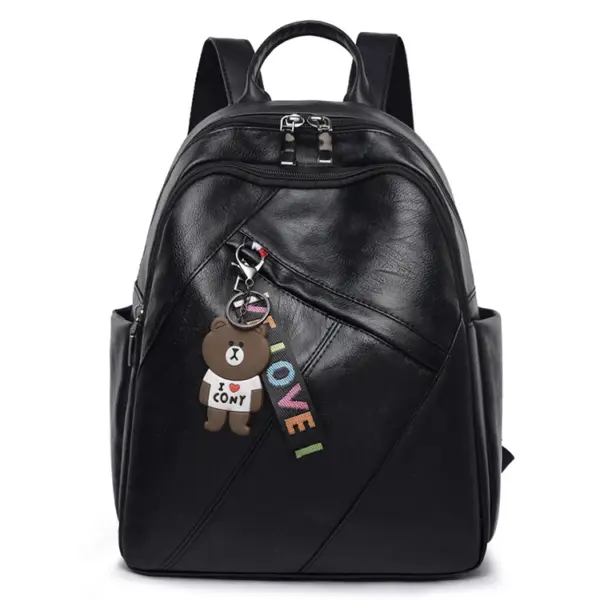 Mochilas Negras Large Black Rucksack Bag Back Pack Purse Ladies Leather Backpack Women