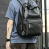 Fashion PVC Vegan Leather School Backpack for Men Laptop Collage Bags Student Rucksack Men's Backpack