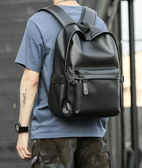 Fashion PVC Vegan Leather School Backpack for Men Laptop Collage Bags Student Rucksack Men's Backpack