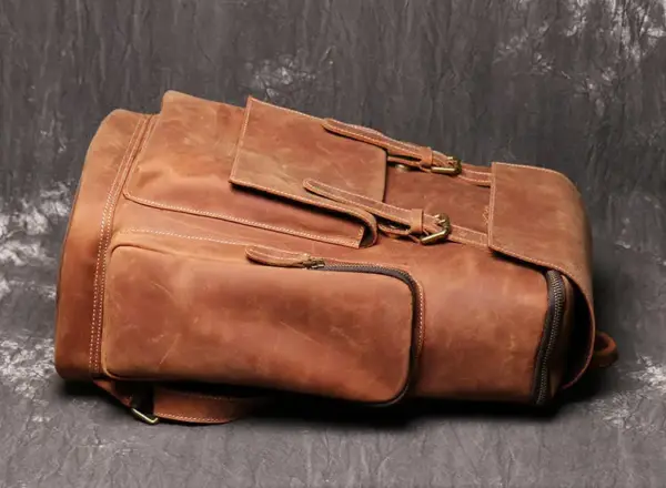 17" Handmade Cowhide Leather Backpack, Travel Rucksack, Hiking Backpack for Men and Boys