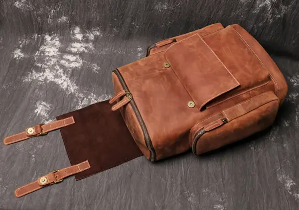 17" Handmade Cowhide Leather Backpack, Travel Rucksack, Hiking Backpack for Men and Boys