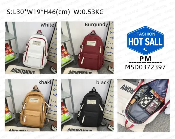 Large Capacity Solid Color Backpack Women's Korean-Style All-Match Casual Student Schoolbag One Piece Dropshipping 0372