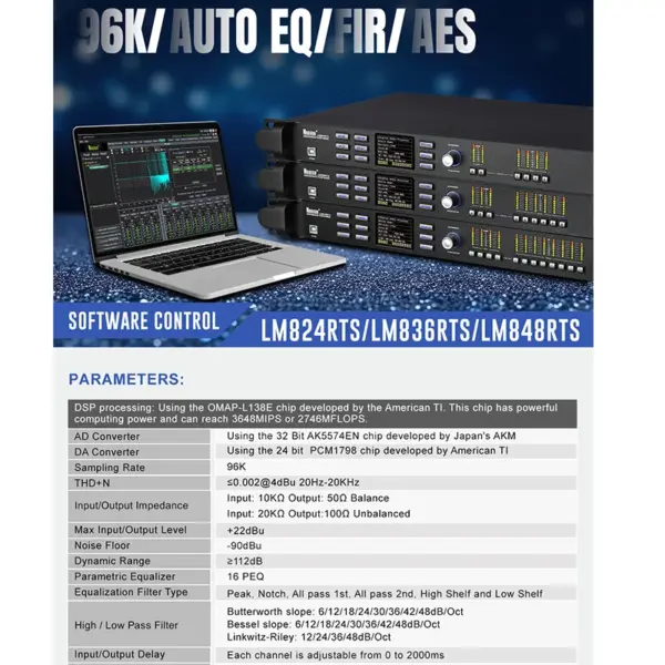 2000W D Class Plate Amplifier for Full Range Speaker Audio Sound Equipment with DSP Audio Processor and Line Array Features