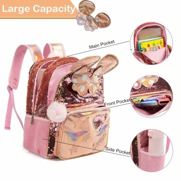 Dropshipping Backpack for Girls Kids Schoolbag Set with Lunch Bag  for Elementary Students Travel Sequin Primary School Backpack