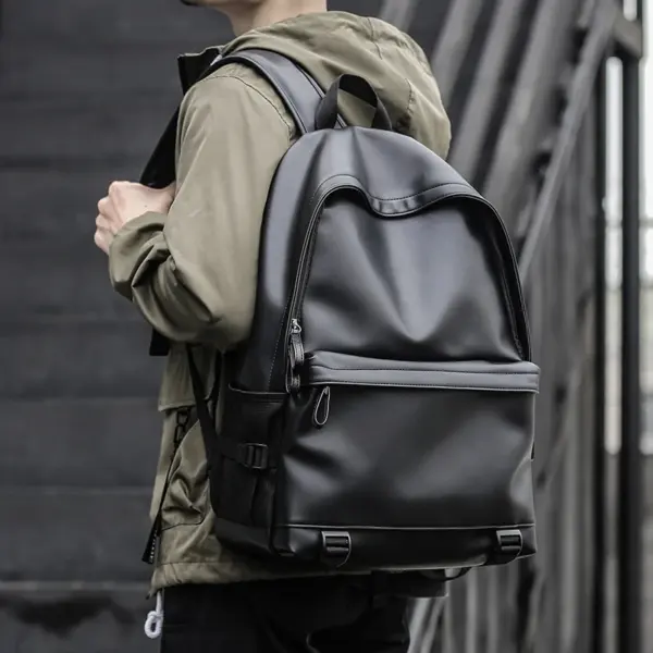 MOYYI Leather Bags for Men School Bag PU Leather Rucksack Business 15.6 Inch Laptop Backpack Travelling