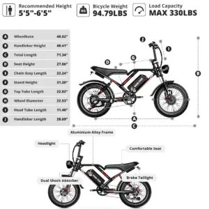 US Stock Fast Delivery E-bike Electric Bike 48V 250W Dual Motors 7 Speed Gears 20Inch Electric Fat Tire Bike