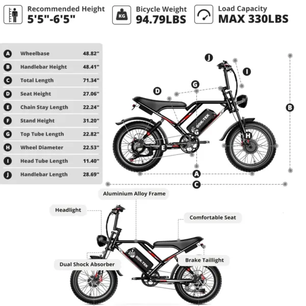 US Stock Fast Delivery E-bike Electric Bike 48V 250W Dual Motors 7 Speed Gears 20Inch Electric Fat Tire Bike