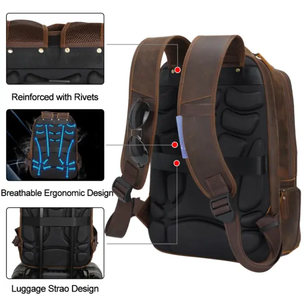Custom LOGO Vintage Pure Cowhide Laptop Back Pack Bag With USB Charging Port Men Full Grain Genuine Cow Real Leather Backpack