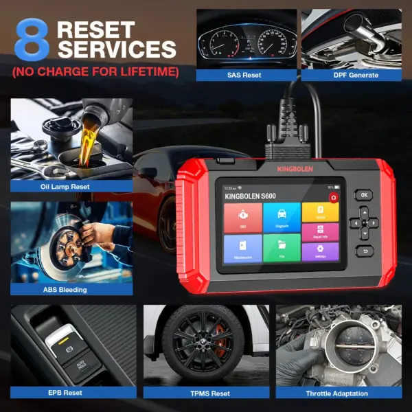 Kingbolen S600 OBD2 Scanner Automotive Diagnostic Machine Lifetime Free Update Car Engine 4 Systems Scan With 8 Resets