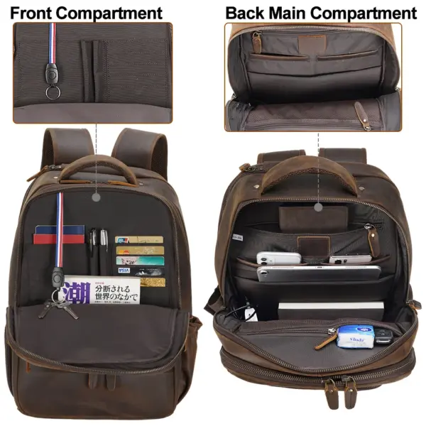 Custom LOGO Vintage Pure Cowhide Laptop Back Pack Bag With USB Charging Port Men Full Grain Genuine Cow Real Leather Backpack