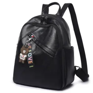 Mochilas Negras Large Black Rucksack Bag Back Pack Purse Ladies Leather Backpack Women