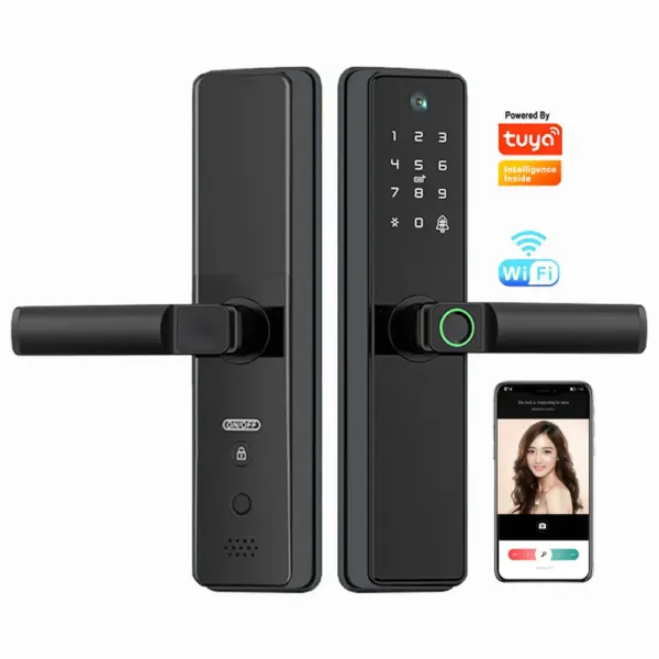 Camera Tuya Wifi App Smart Door Lock Remote Cat-eye Biometric Fingerprint Digital Lock Key Nfc Rfid Code Phone Unlock Smart Lock