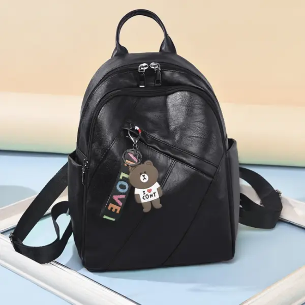 Mochilas Negras Large Black Rucksack Bag Back Pack Purse Ladies Leather Backpack Women