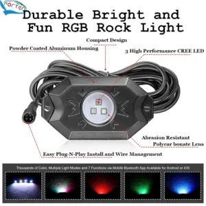 RGB Rock Light Kit 4 Pods IP68 App Sync Remote Control LED Light Kit for Car UTV ATV Road Truck Wrangler Uttermost Convenience