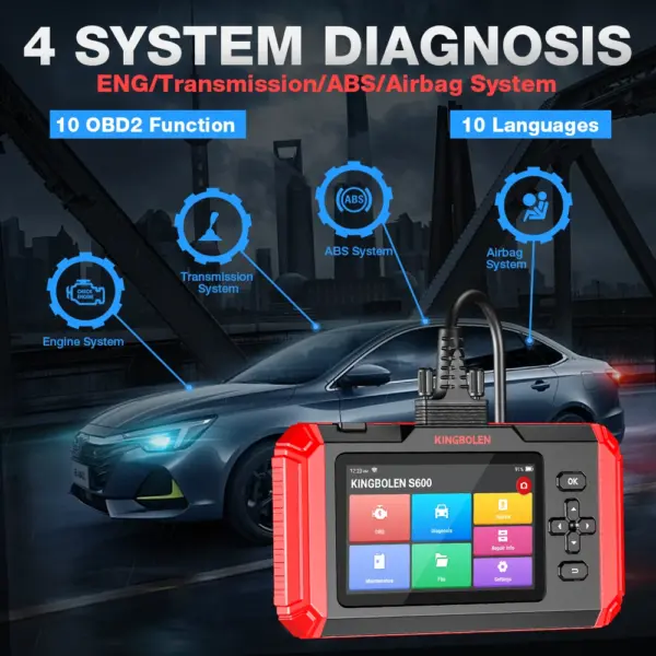 Kingbolen S600 OBD2 Scanner Automotive Diagnostic Machine Lifetime Free Update Car Engine 4 Systems Scan With 8 Resets