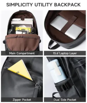 Fashion PVC Vegan Leather School Backpack for Men Laptop Collage Bags Student Rucksack Men's Backpack