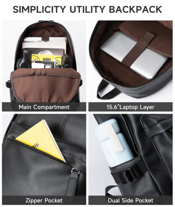 Fashion PVC Vegan Leather School Backpack for Men Laptop Collage Bags Student Rucksack Men's Backpack