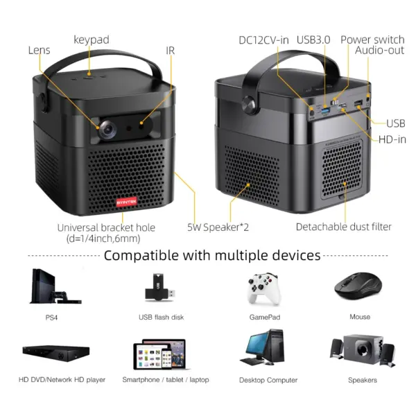 Byintek U70 Pro Dlp Projector 4K Android LED Smart WIFI Pico 3D Pocket Portable Battery Projecteur for Camping