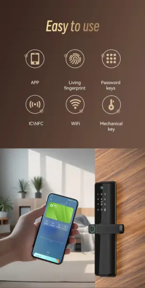 Camera Tuya Wifi App Smart Door Lock Remote Cat-eye Biometric Fingerprint Digital Lock Key Nfc Rfid Code Phone Unlock Smart Lock