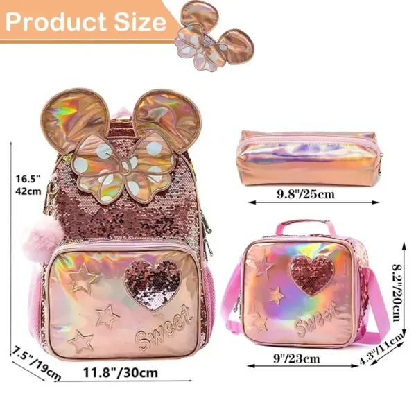 Dropshipping Backpack for Girls Kids Schoolbag Set with Lunch Bag  for Elementary Students Travel Sequin Primary School Backpack
