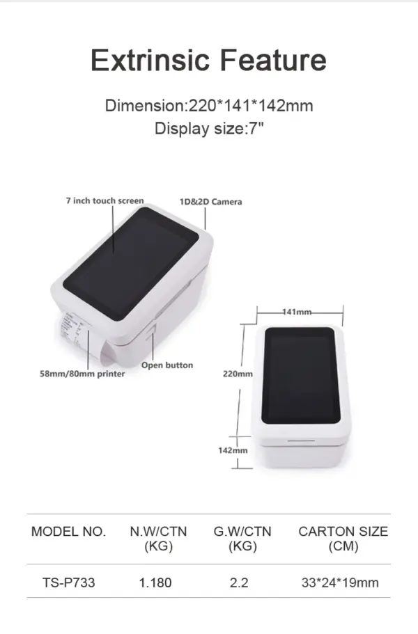 Restaurant LAN USB Wifi Impresora Pos Android Tablet 4g Pos Smart 80 mm Thermal Receipt Printer with Camera