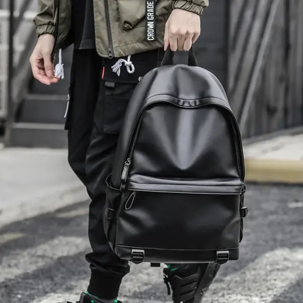 MOYYI Leather Bags for Men School Bag PU Leather Rucksack Business 15.6 Inch Laptop Backpack Travelling